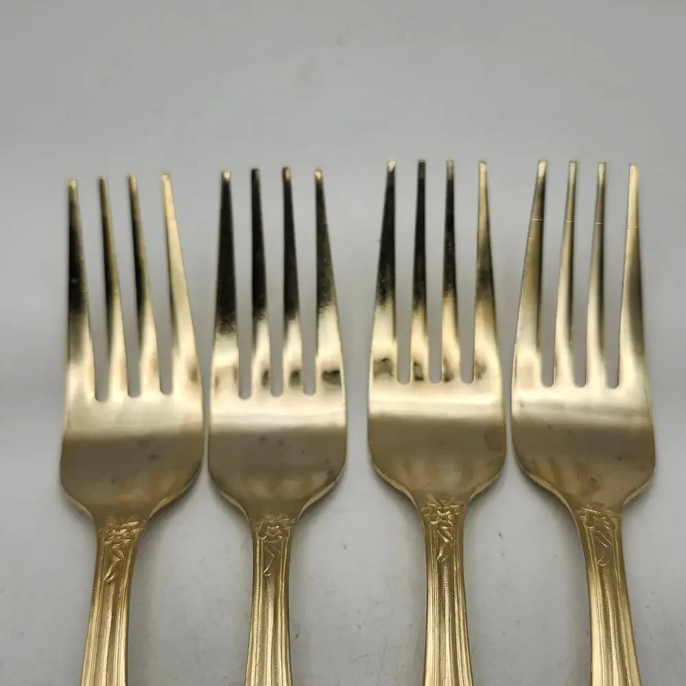 International Silver San Marcos Gold Electroplate Lot 4 Dinner Forks 7 5/8 In